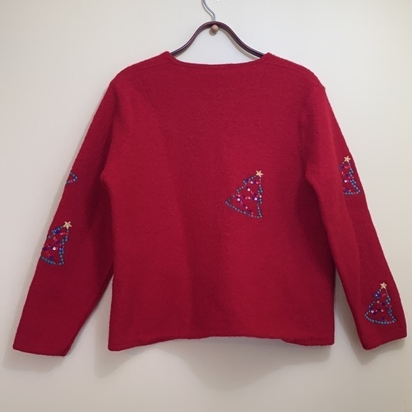 Karen Scott Sport Red Christmas Wool Thick Knit Embroidered Sequin Cardigan M/L - Picture 15 of 16
